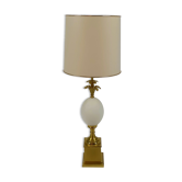 Lampe de table à œufs d’autruche en verre laiton et opaline, 1970