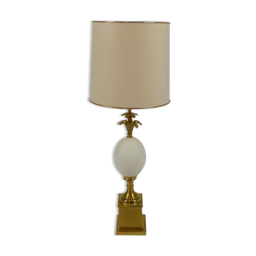 Brass and Opaline Glass Ostrich Egg Table Lamp, 1970