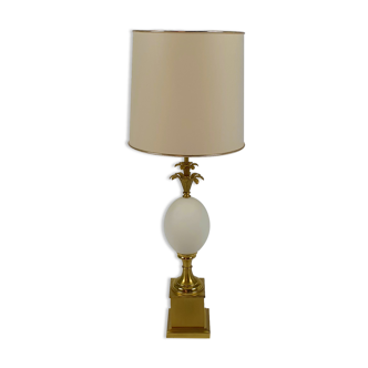 Brass and Opaline Glass Ostrich Egg Table Lamp, 1970