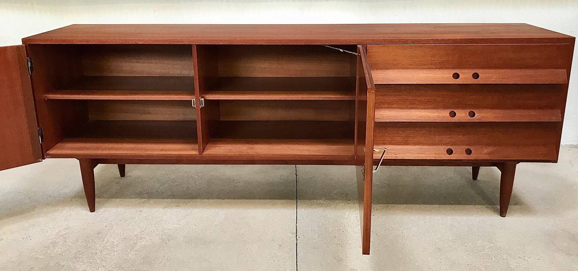 Mid-Century Modern Teak sideboard with brass handles, Germany 1960s