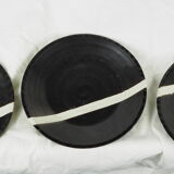 Set de 4 assiettes noires et blanches en grès - fabienne jouvin - années 90