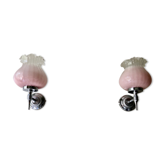 Pair of chrome sconces and pink glasses 1970