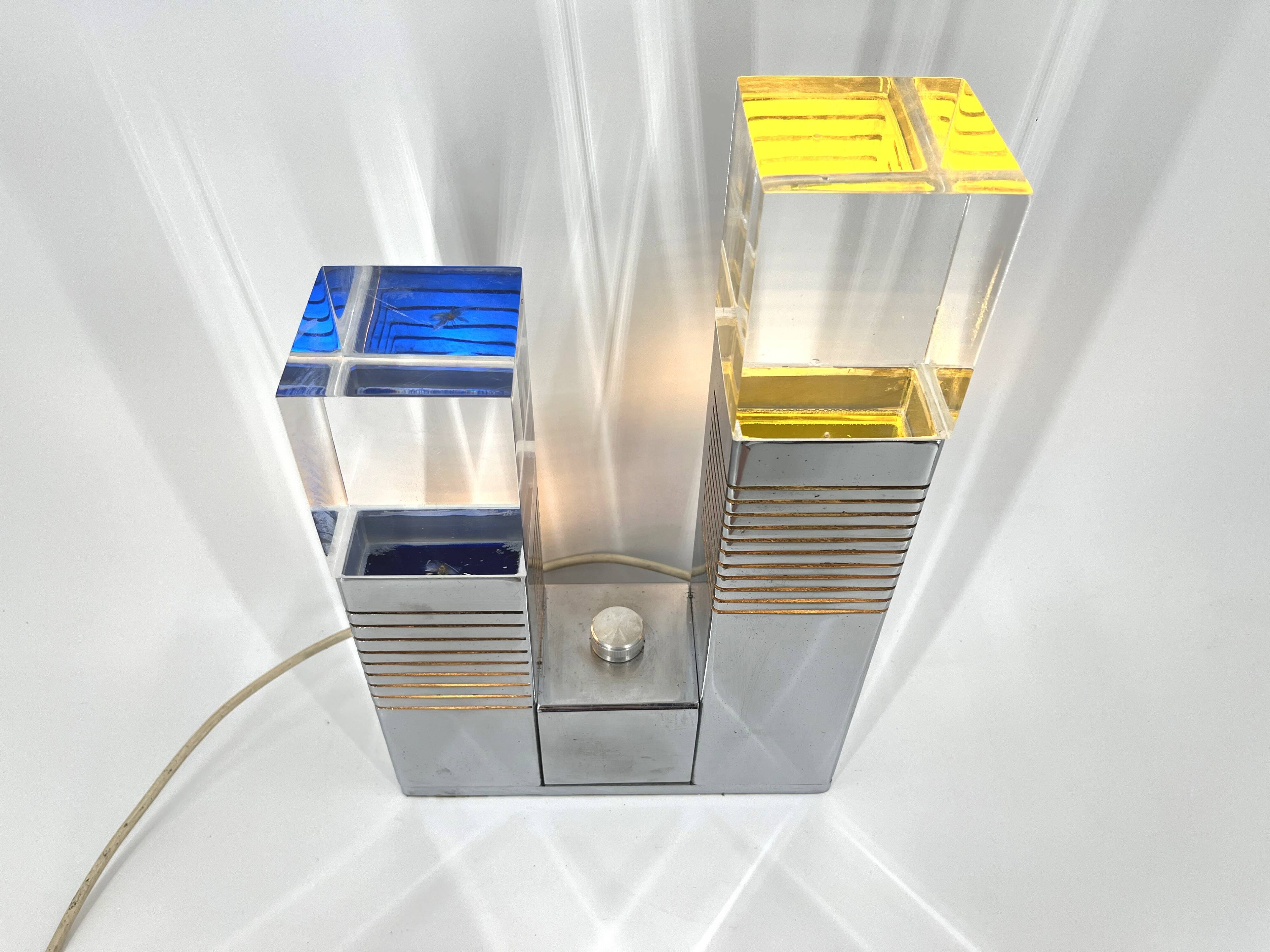 Vintage chrome and plexi table lamp attr. to Gaetano Missaglia, 1970s