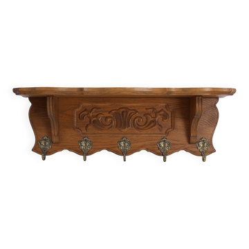 Mid-Century Belgian Oak Wall-Mounted Coat Rack in Bruegel Style