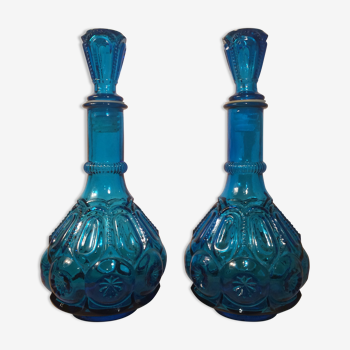 2 bottles Empoli Italian blue glass