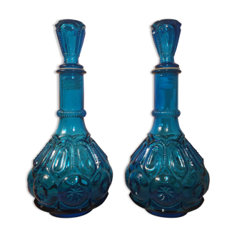 2 bottles Empoli Italian blue glass