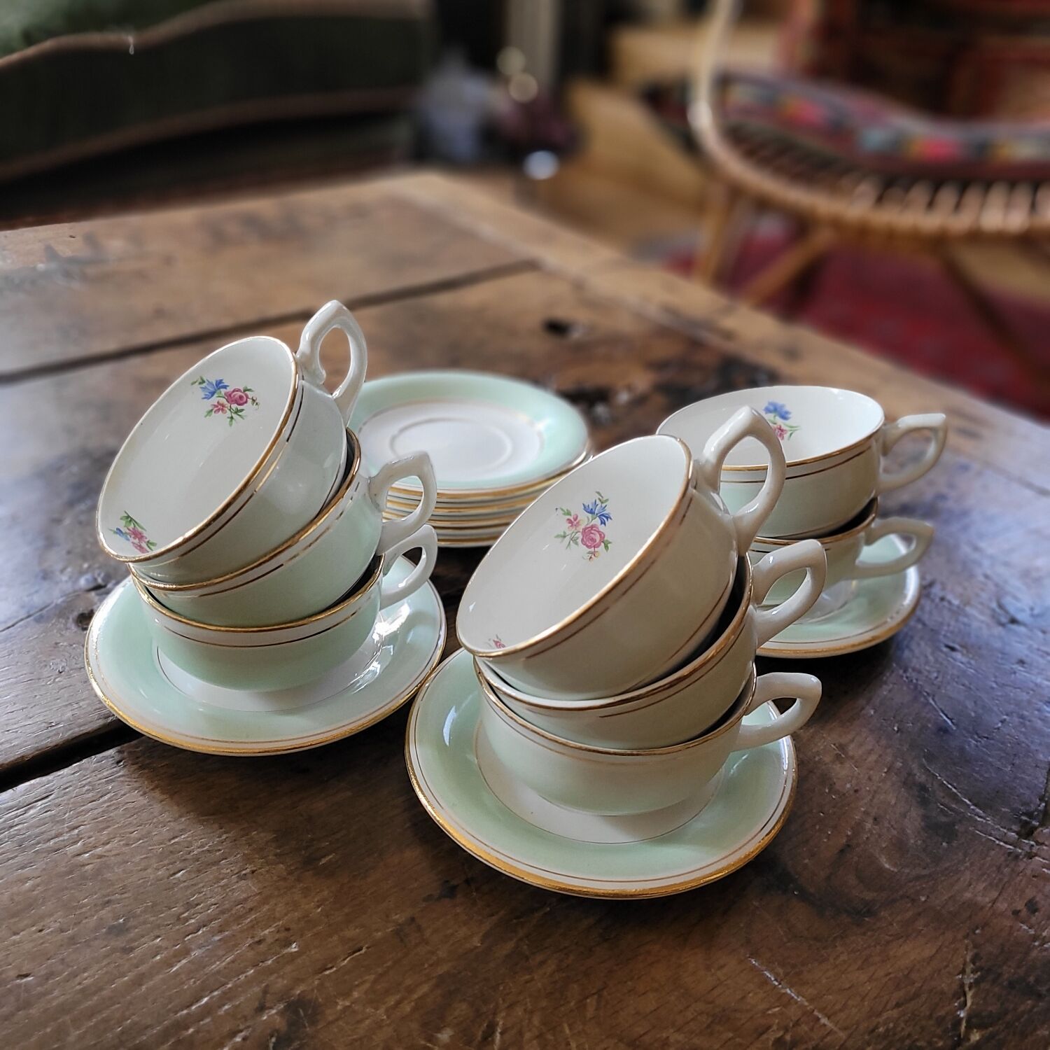Set of 8 opaque porcelain cups – 1950s