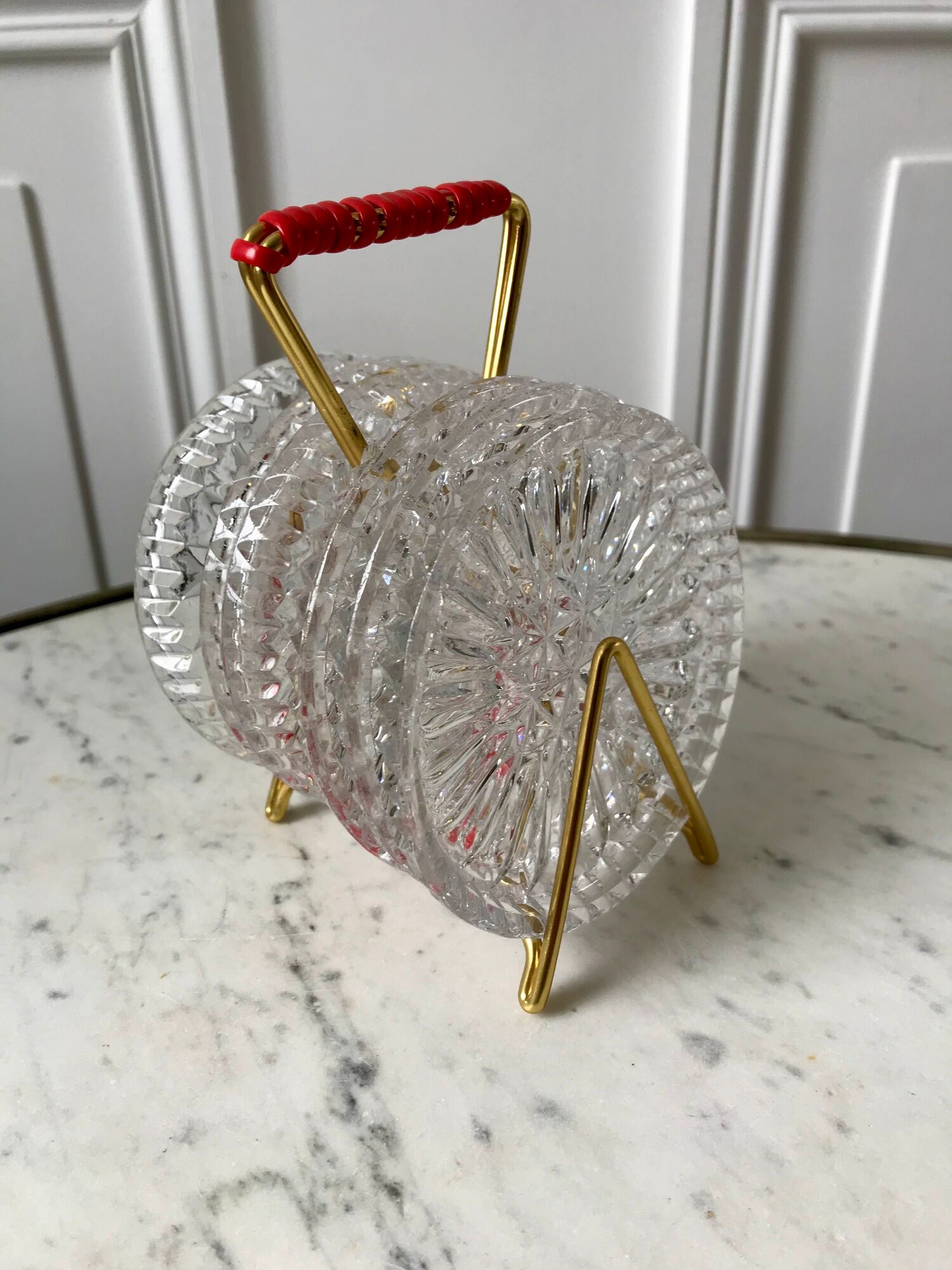 Set of 6 crystal coasters support brass scoubidou years 50-60