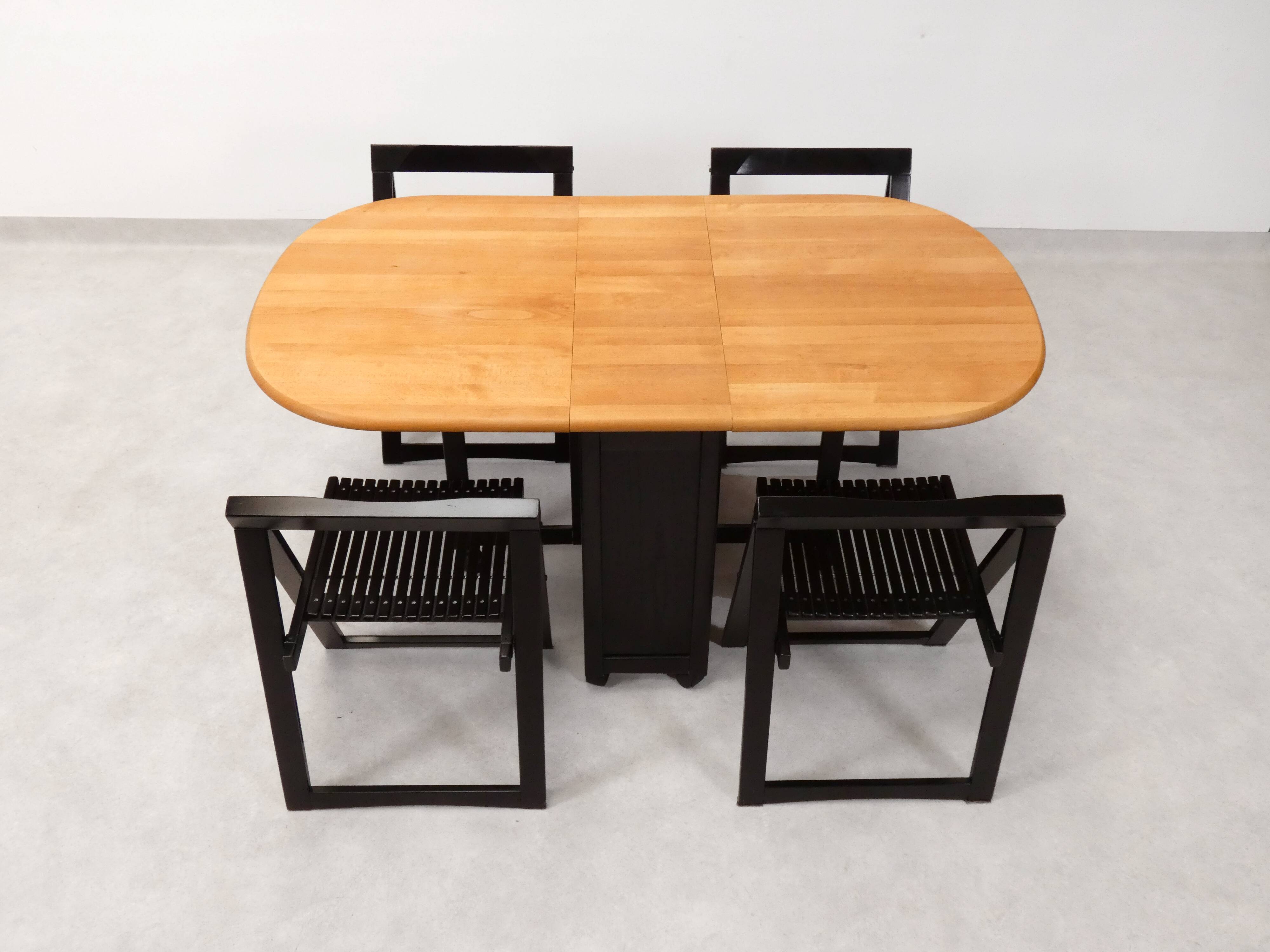 4 Trieste folding chairs with storrage table - Aldo Jacober for A. Bazzani