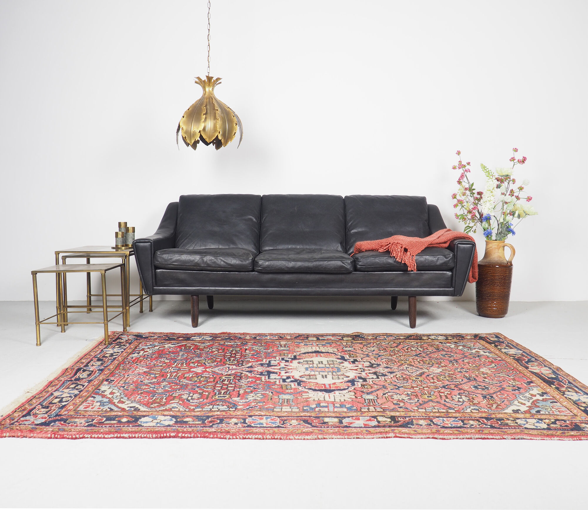 3 seater sofa in black leather, 1960