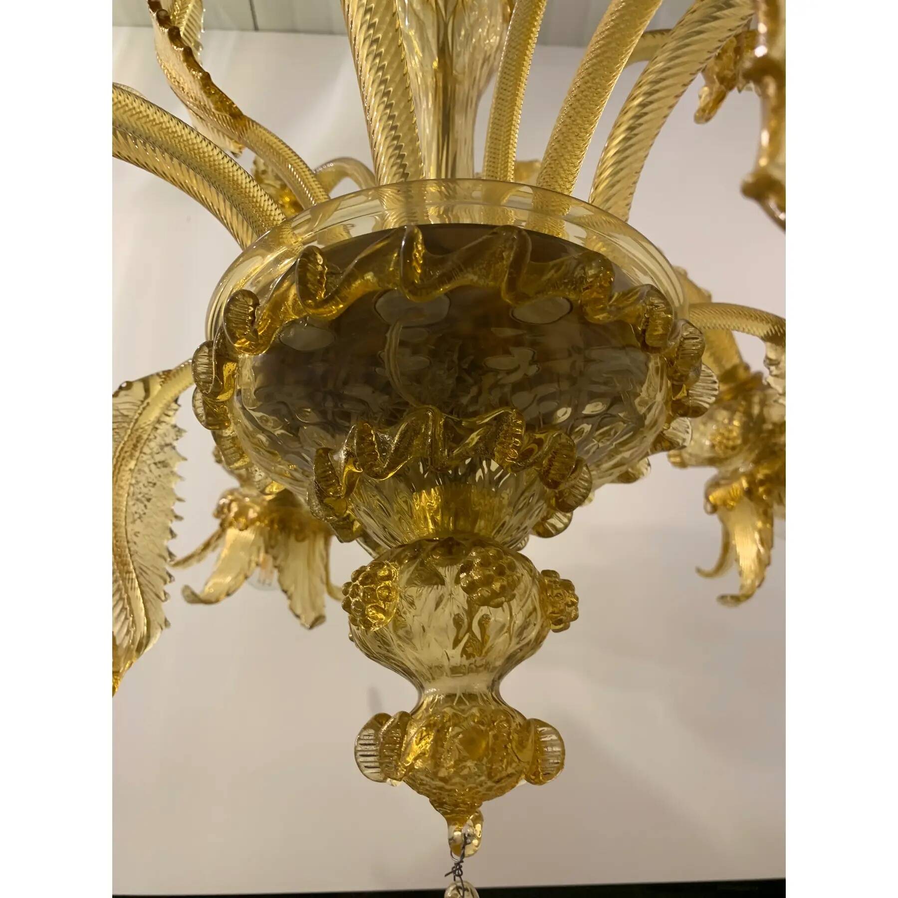 Murano Glass Chandelier, Amber, with Floral and Leaf Accents