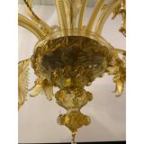Murano Glass Chandelier, Amber, with Floral and Leaf Accents