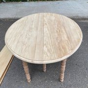Renovated Louis Philippe round extendable dining table with flaps and 3 extensions.