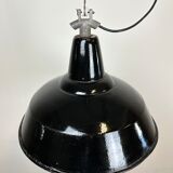 Industrial Black Enamel Factory Lamp with Cast Iron Top, 1960s