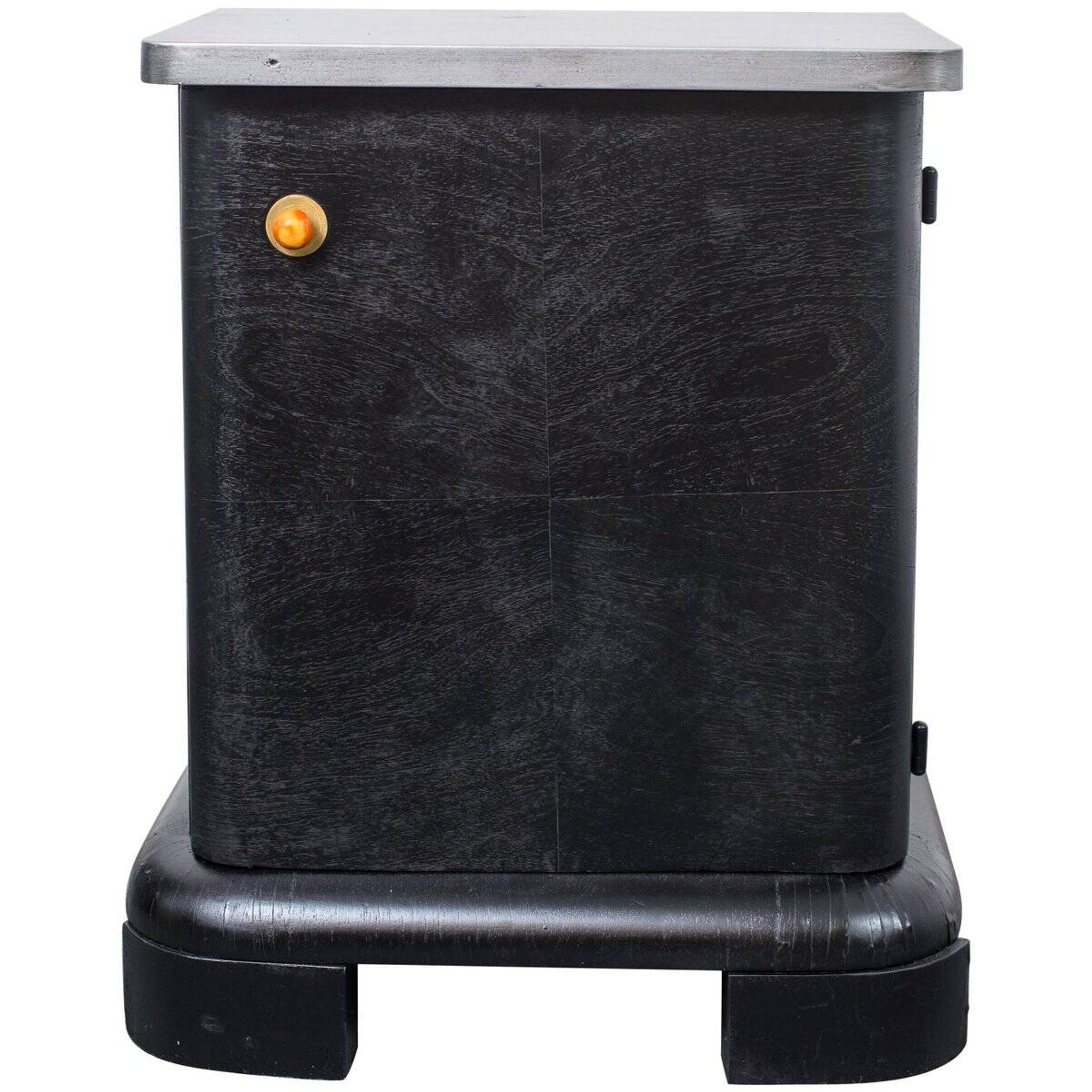 Black Art Deco bedside table in wood, silver top, single door, 1930s.
