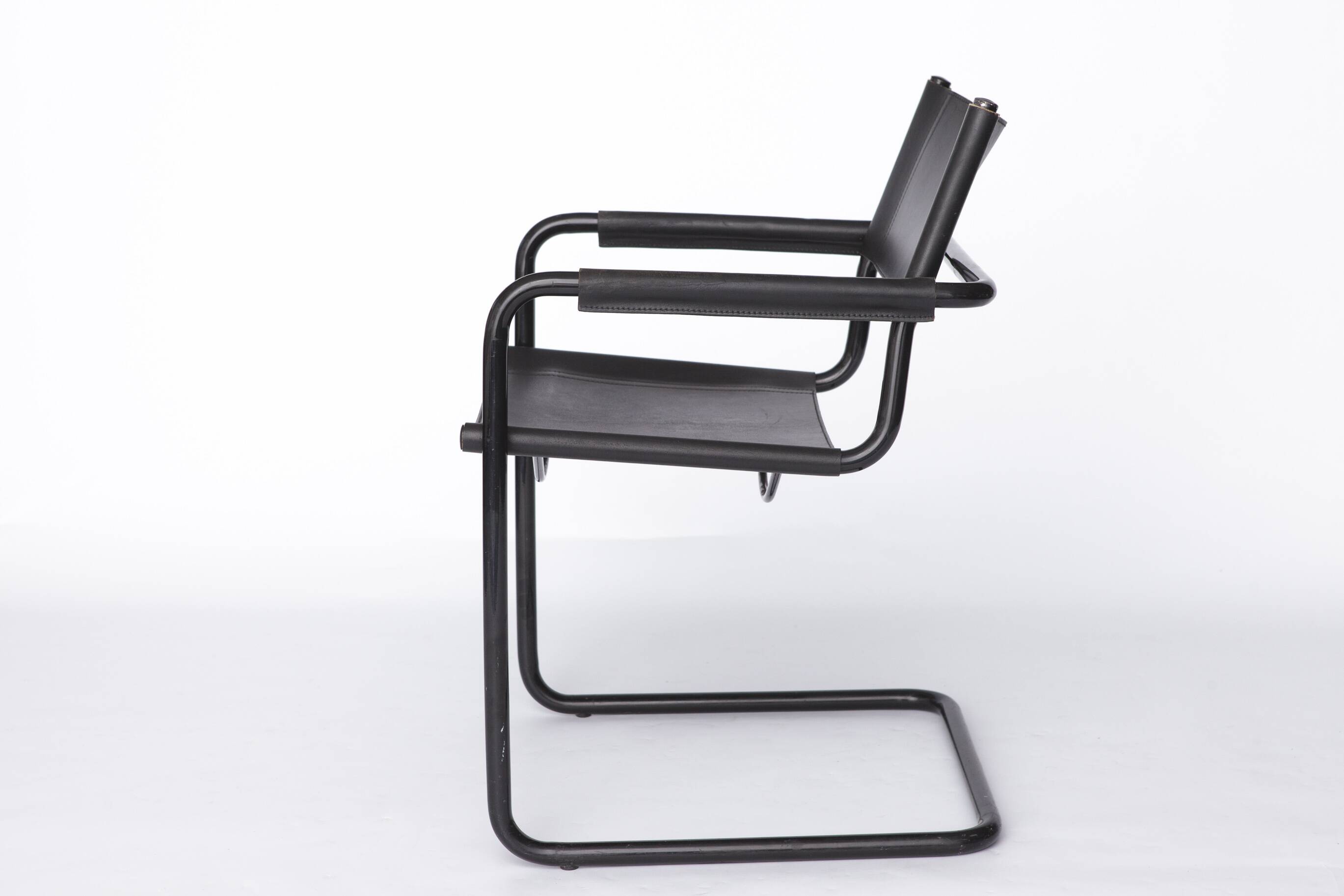 Mid-Century Bauhaus Cantilever Chair – Black Leather, Attributed to M Stamm