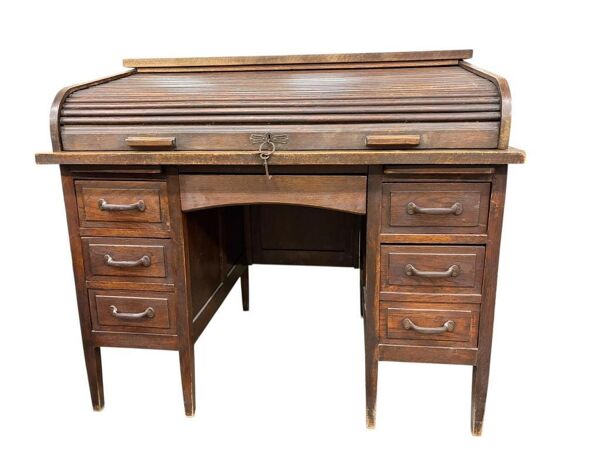 Bureau américain vintage en bois avec volet roulant