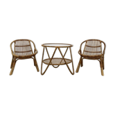 Set coffee table and rattan chairs