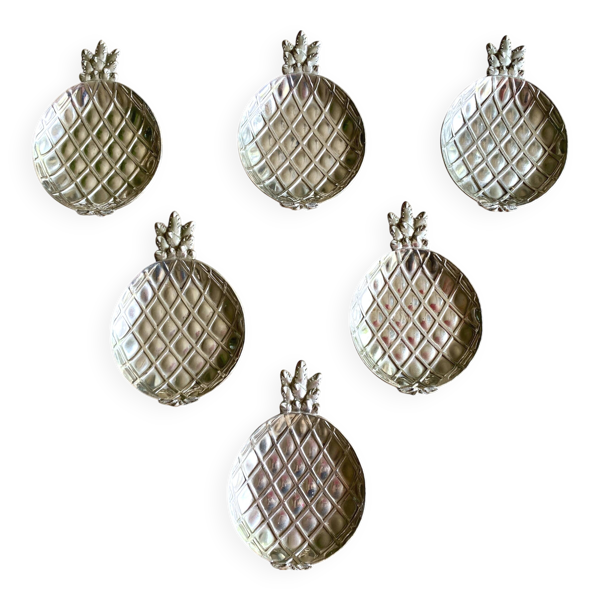 6 coupelles de table ananas en métal argenté, 1960