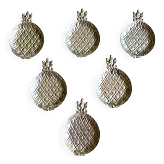 6 coupelles de table ananas en métal argenté, 1960