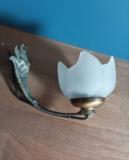 Pink tulip lamp wall light glass paste cast iron base patinated metal