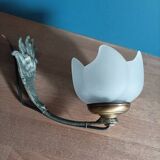 Pink tulip lamp wall light glass paste cast iron base patinated metal