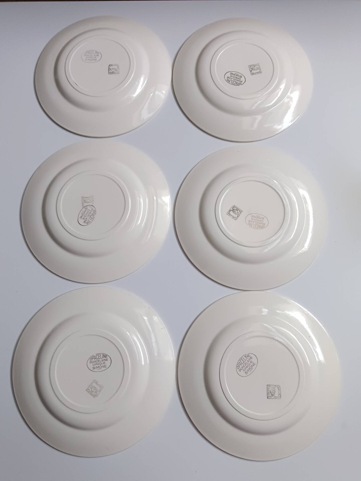 Set of 6 flat plates Salins model Simone beige with flowers.