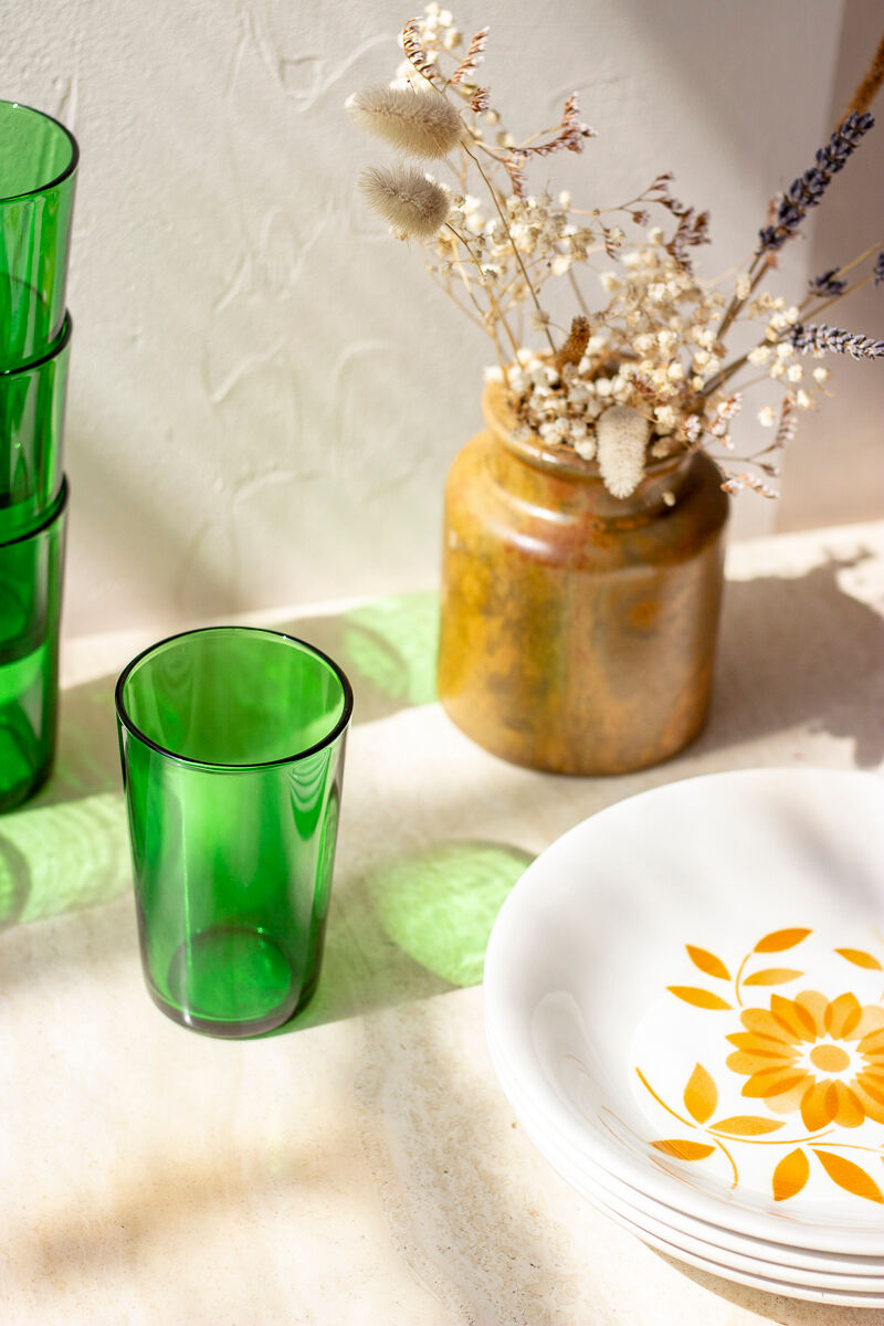 6 verres à eau verts vintage