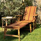 Ancienne chaise longue en rotin et osier, vers 1930