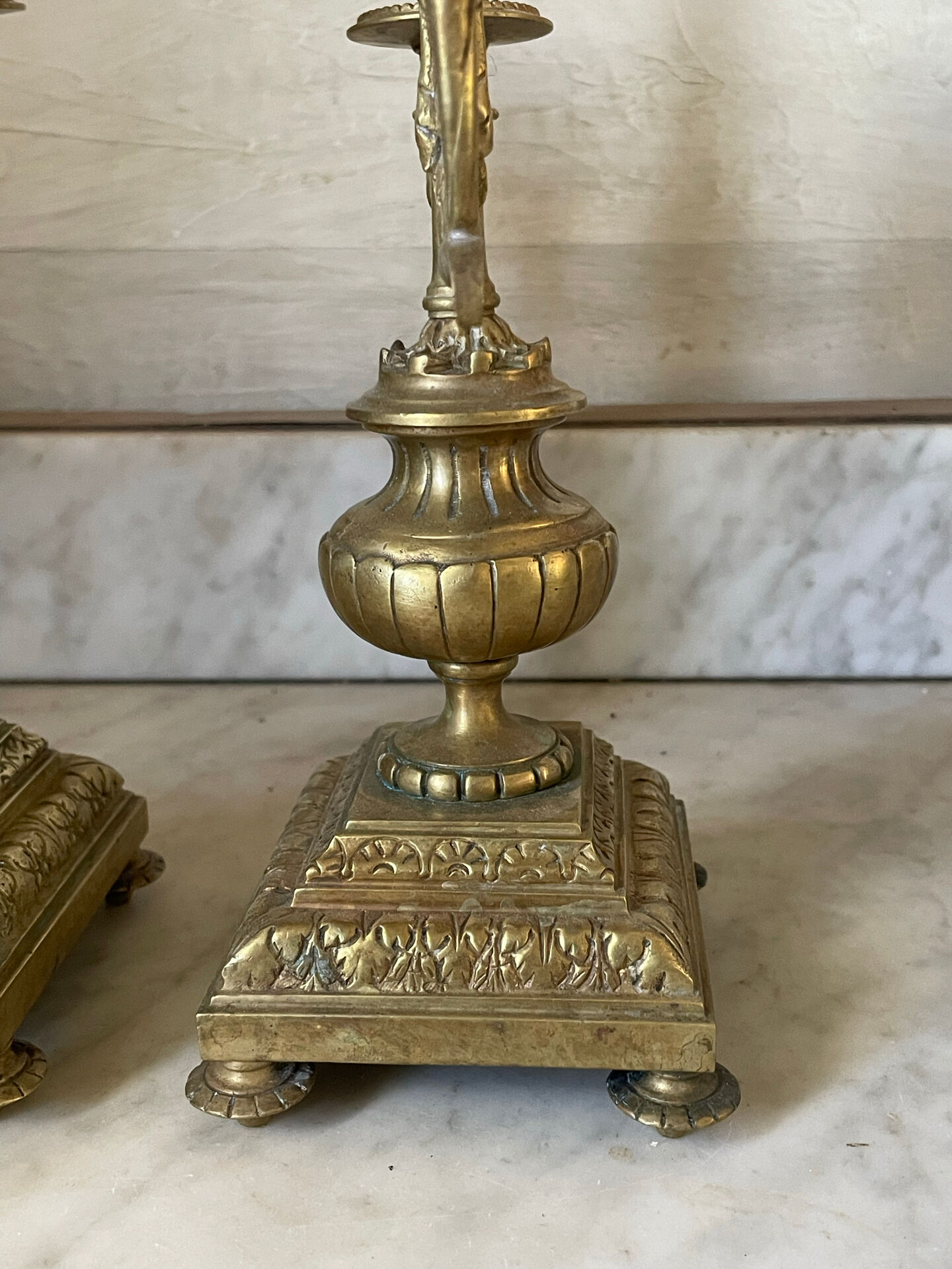 Pair of gilded bronze candlesticks in the Napoleon III style.