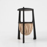 Art Nouveau side table in blackened wood with storage basket, Belgium ca. 1910