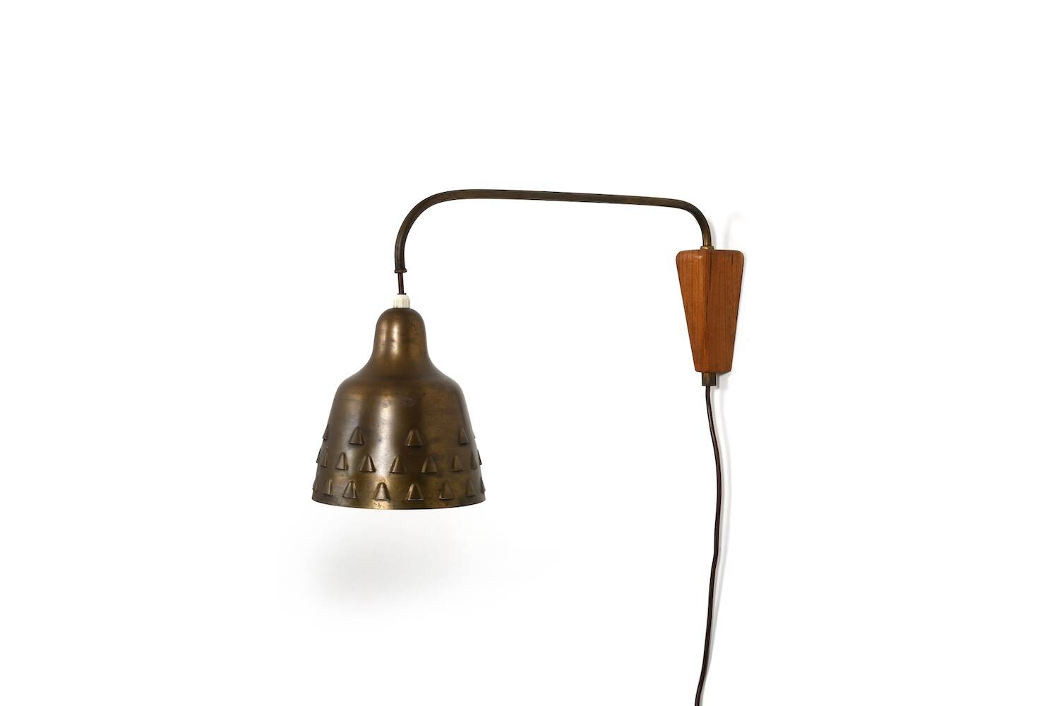 Rare Danish Wall Lamp in Brass and Teak 1950s