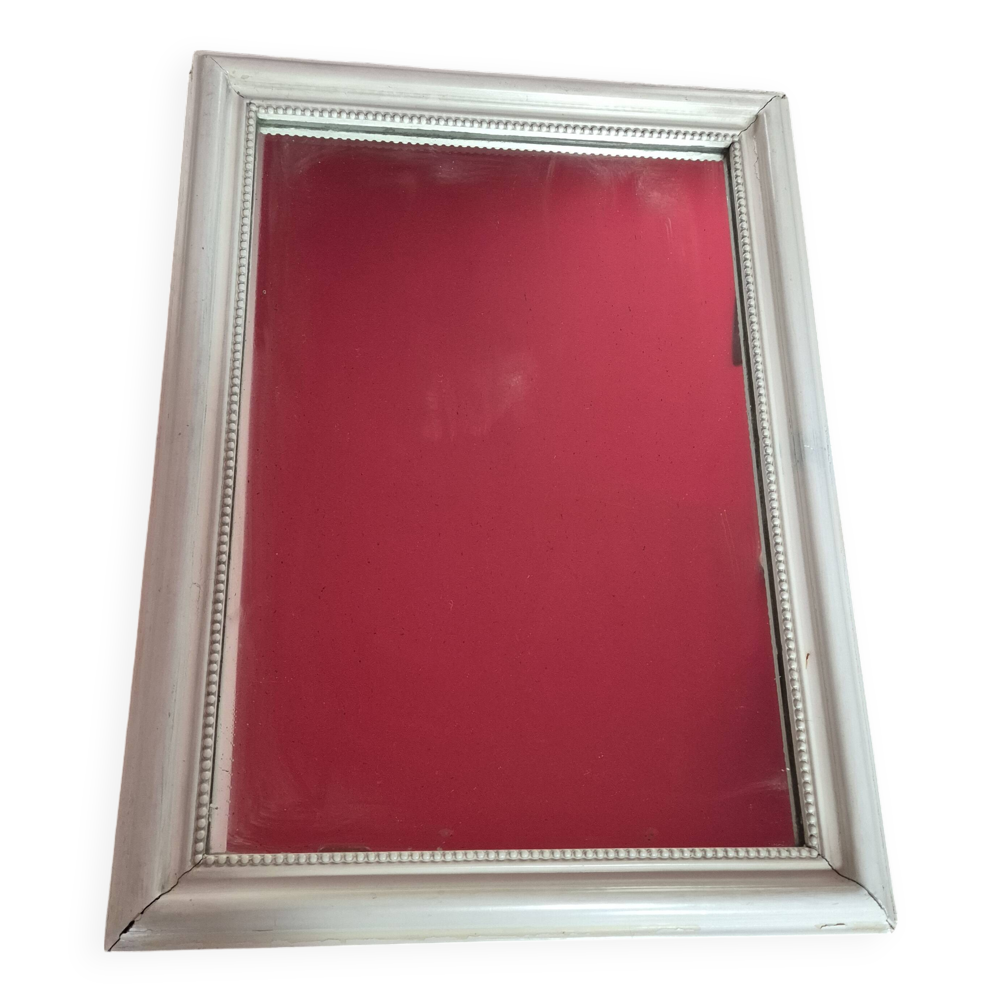 Vintage rectangular mirror in white wood 70 x 51cm