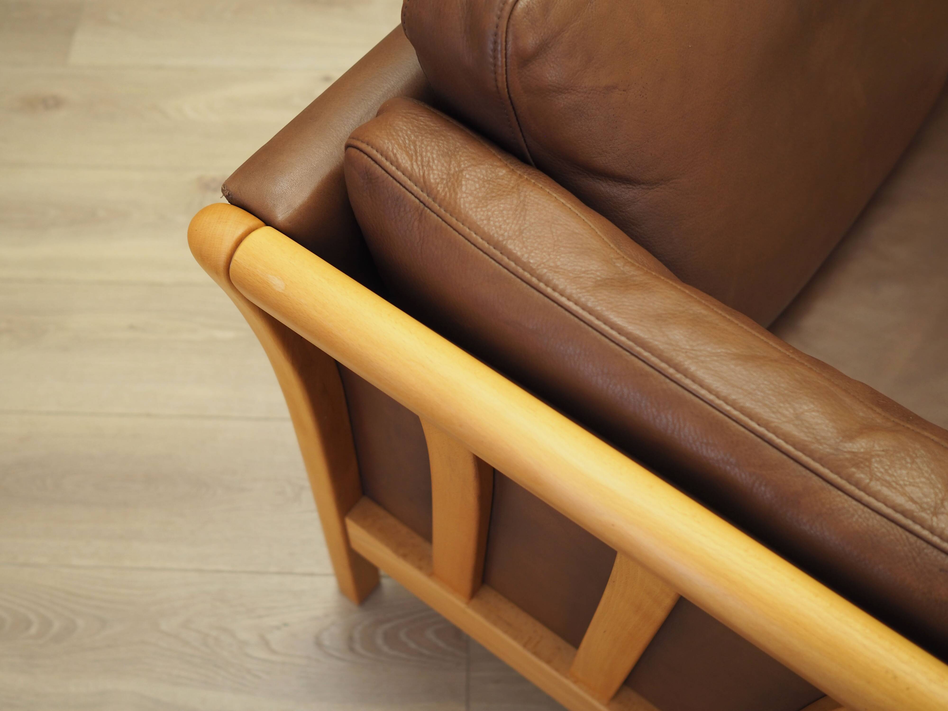 Brown leather sofa, Danish design, 1970s, production: Denmark
