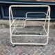 70s rolling trolley in glass and cream metal