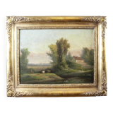 Village, 19th Century, Oil on Canvas, Framed