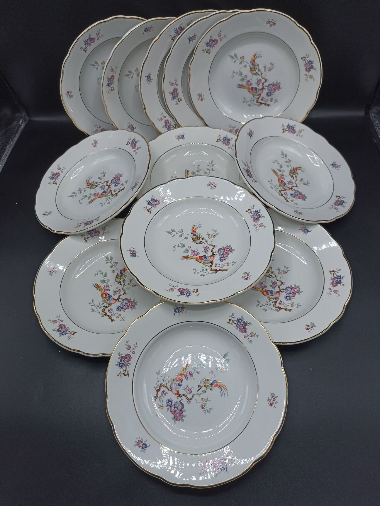 12 hollow plates Badonviller KG Lunéville - Birds