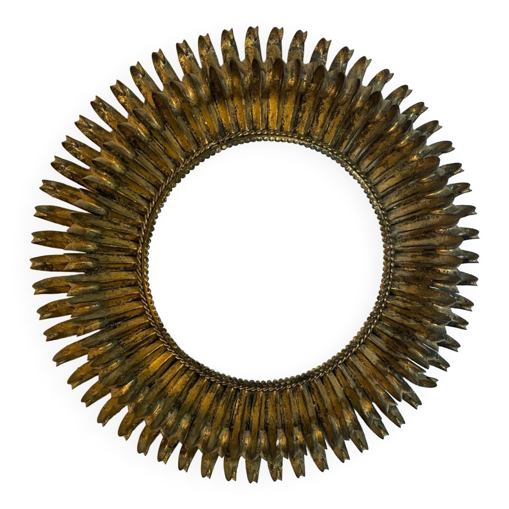 Miroir soleil rond double feuilles en fer forgé italien 50’s