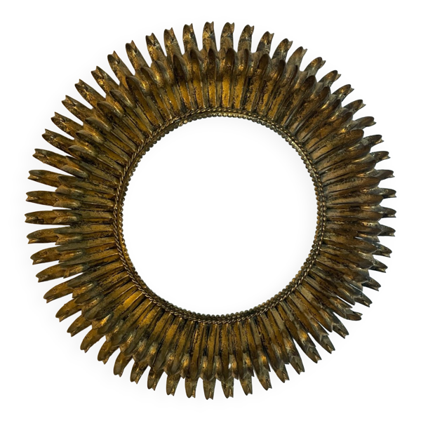 Miroir soleil rond double feuilles en fer forgé italien 50’s