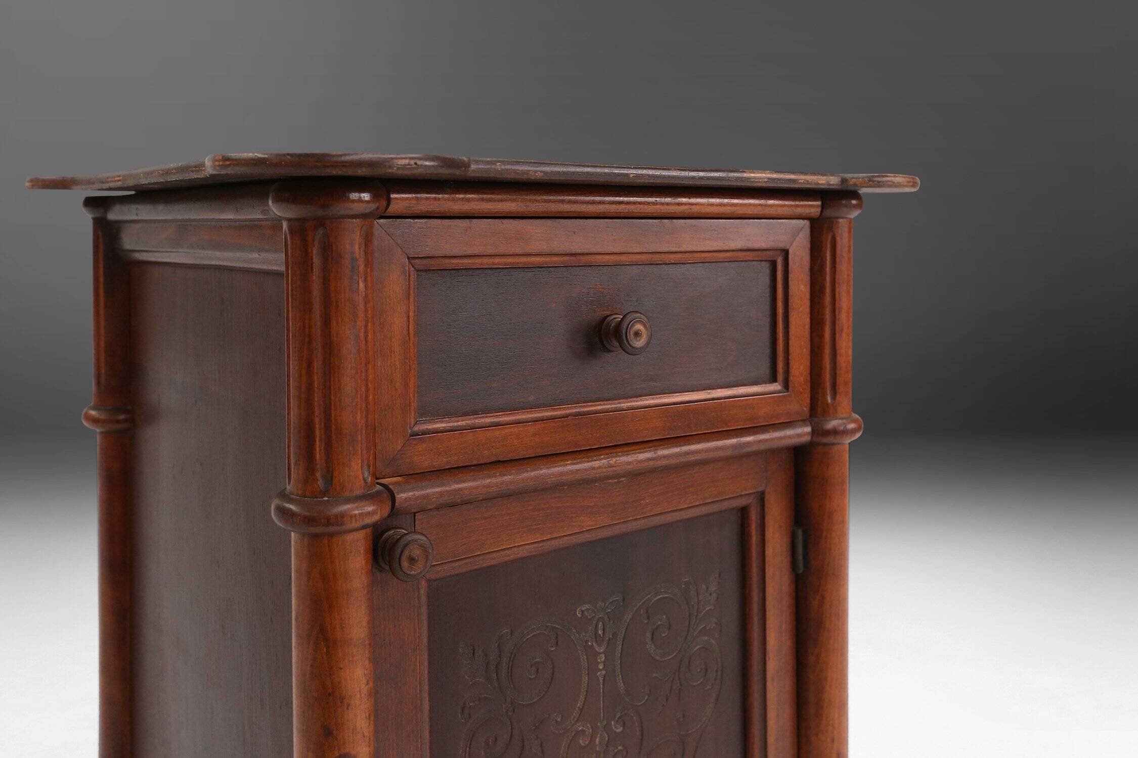 Sculptural Art Deco Nightstand in Dark-Stained Wood, Belgium 1930s