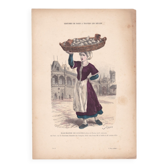 An illustration, a period image Publisher F. Roy costumes of Paris vegetable merchant