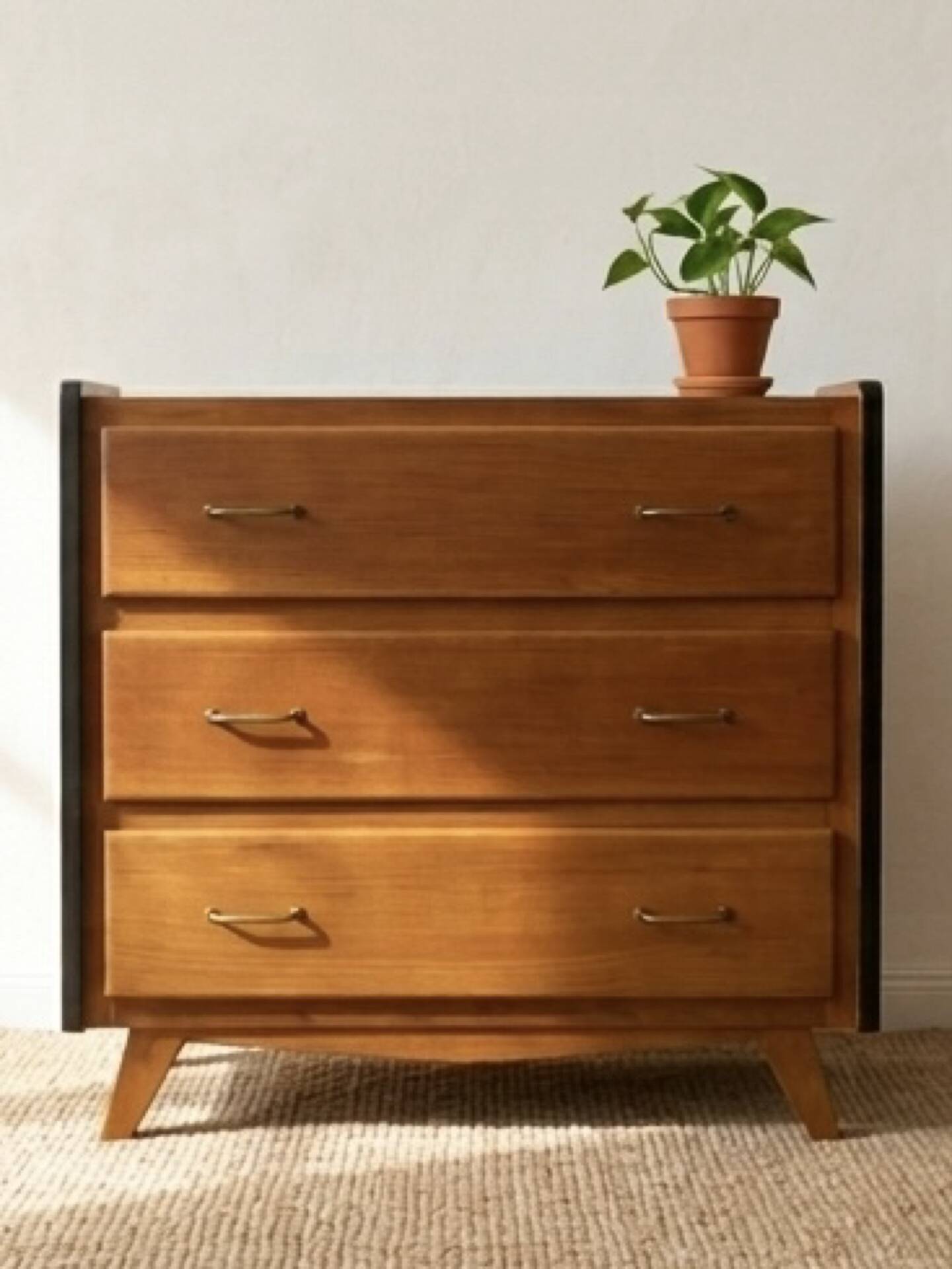 Vintage Scandinavian chest of drawers - varnished wood in teak colour