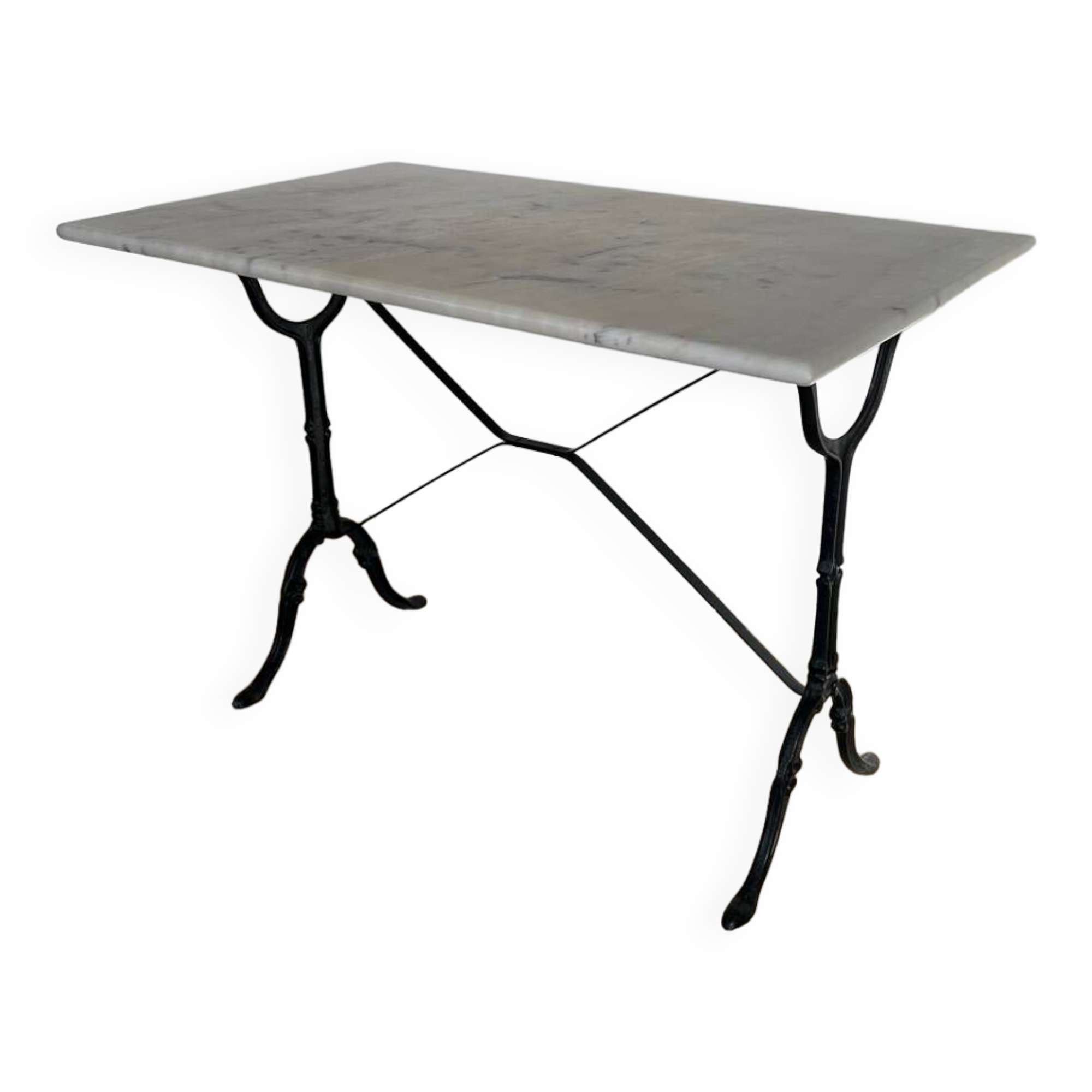 White marble bistro table, cast iron legs