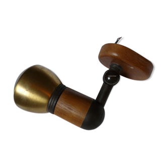 70s brass wood and articulated metal spot wall light