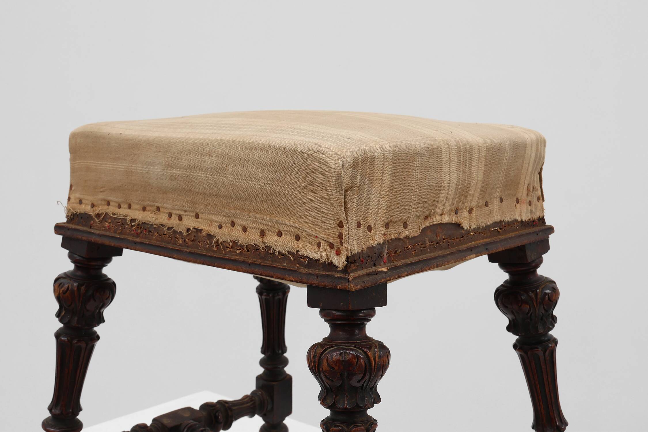 Baroque 19th century oak stool in Louis XV style, France