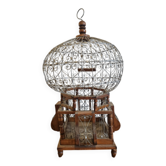 Vintage wooden and metal birdcage (1930s)