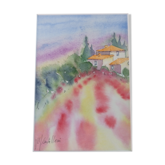 Watercolor landscape of provence