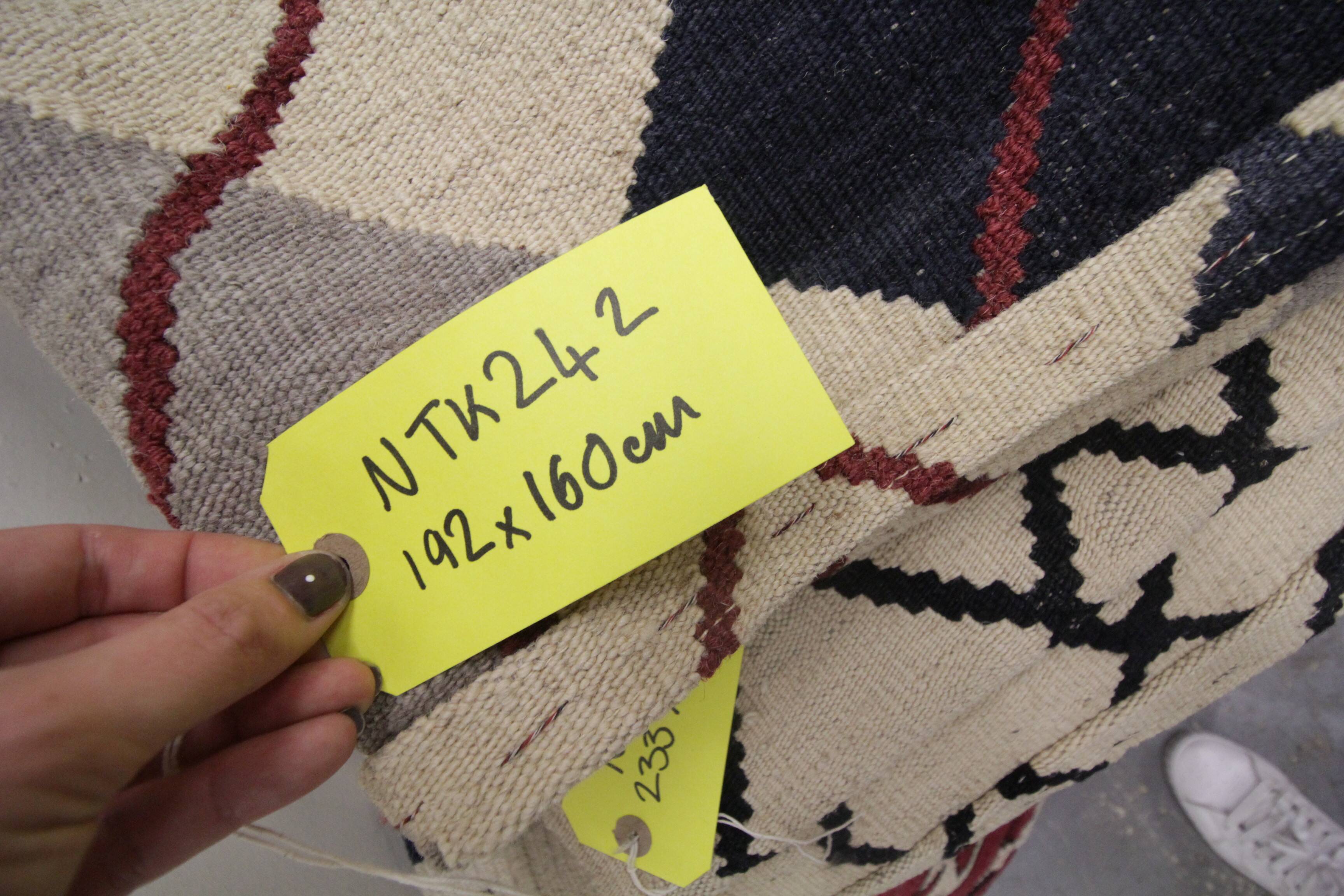 Modern Kilim blue check pattern wool kilim carpet geometric kelim area rug