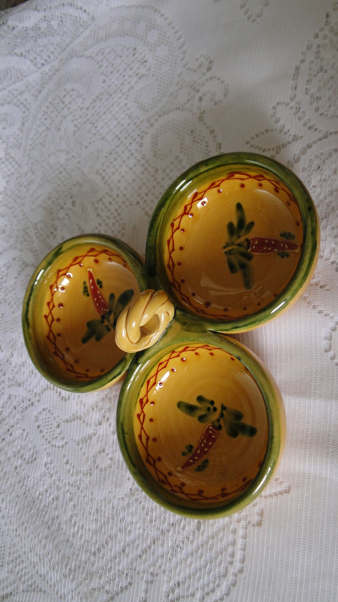 Vallauris ceramic aperitif or other serving dish with 3 compartments