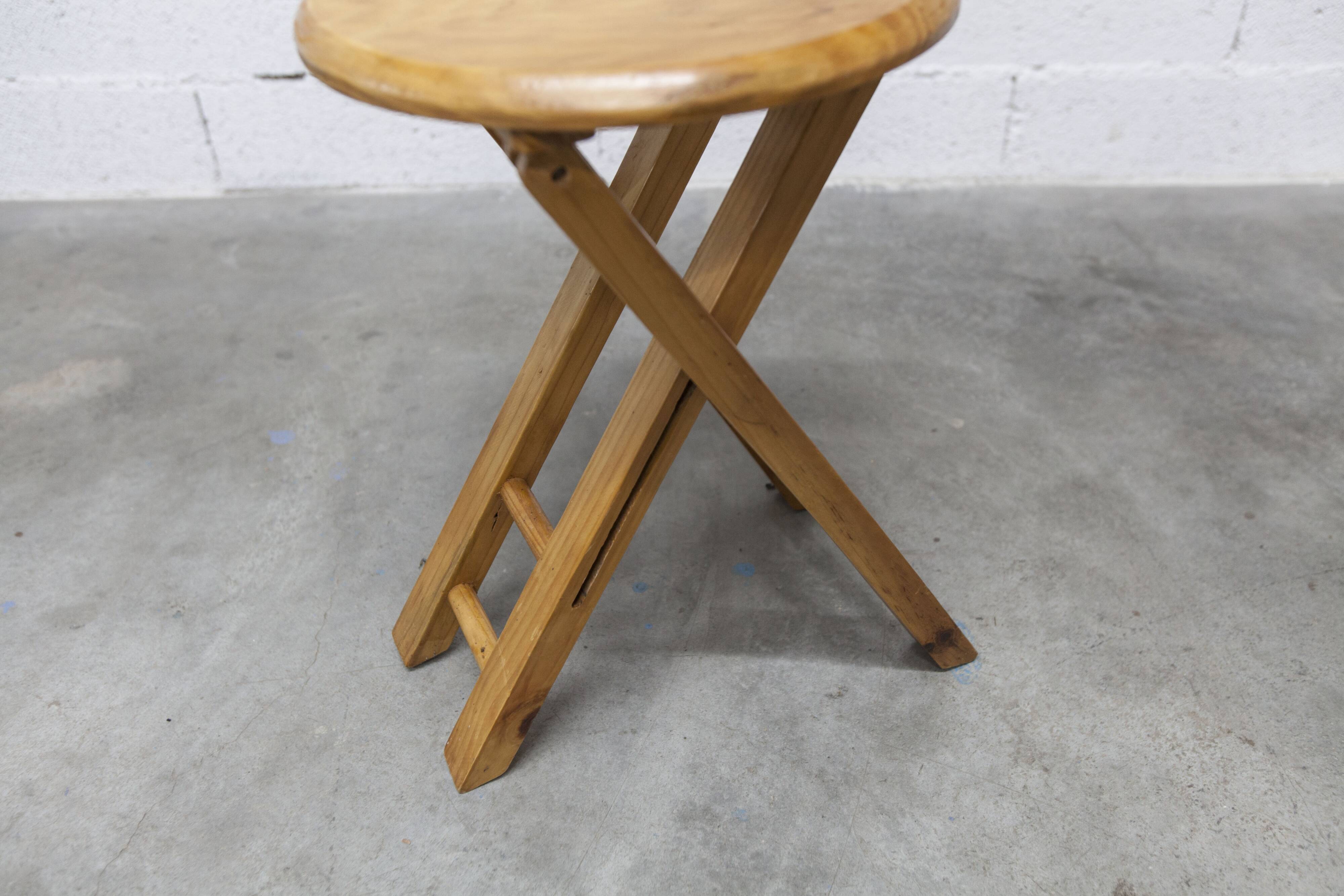 Folding stool by Roger Tallon in pine, 1960